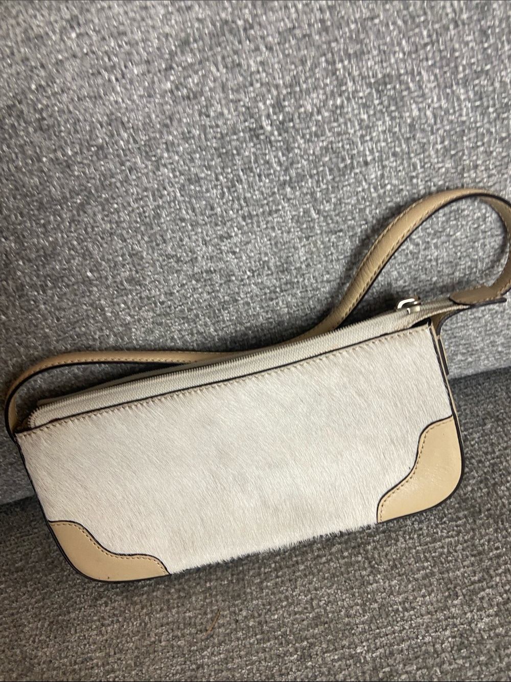 Adrienne Vittadini Beige and Cream Haircalf Crossbody Bag